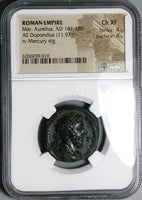 172 NGC Ch XF Marcus Aurelius Dupondius Roman Empire Mercury Historic (25060201D)
