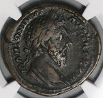 171 NGC Ch F Marcus Aurelius Sestertius Roman Empire Roma Medusa Shield Victory (25012803C)