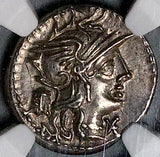 134 BC NGC AU M Marcius Roman Republic Denarius Victory Biga Roma 4/5 5/5 (26092801D)