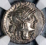 134 BC NGC AU M Marcius Roman Republic Denarius Victory Biga Roma 4/5 5/5 (26092801D)