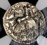 134 BC NGC AU M Marcius Roman Republic Denarius Victory Biga Roma 4/5 5/5 (26092801D)