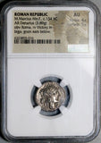 134 BC NGC AU M Marcius Roman Republic Denarius Victory Biga Roma 4/5 5/5 (26092801D)