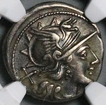 149 BC NGC VF Pinarius Natta Denarius Roman Republic Roma Victory Biga (24062302C)