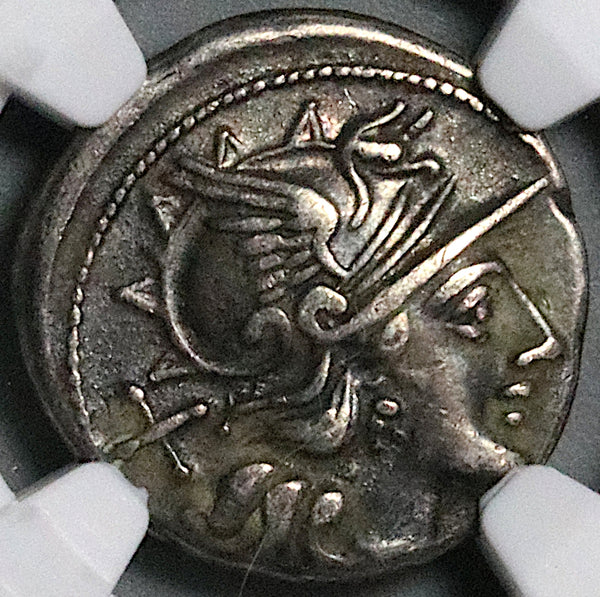 149 BC NGC VF Pinarius Natta Denarius Roman Republic Roma Victory Biga (24062302C)