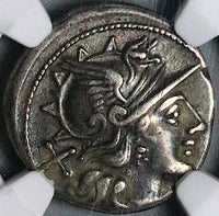 149 BC NGC VF Pinarius Natta Denarius Roman Republic Roma Victory Biga (24062302C)