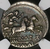 149 BC NGC VF Pinarius Natta Denarius Roman Republic Roma Victory Biga (24062302C)