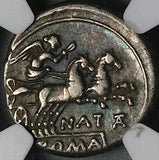 149 BC NGC VF Pinarius Natta Denarius Roman Republic Roma Victory Biga (24062302C)