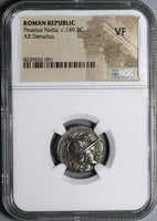 149 BC NGC VF Pinarius Natta Denarius Roman Republic Roma Victory Biga (24062302C)