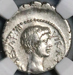 42 BC NGC Ch VF Octavian Roman Imperatorial Denarius Julius Caesar's Curule Chair (24082802C)