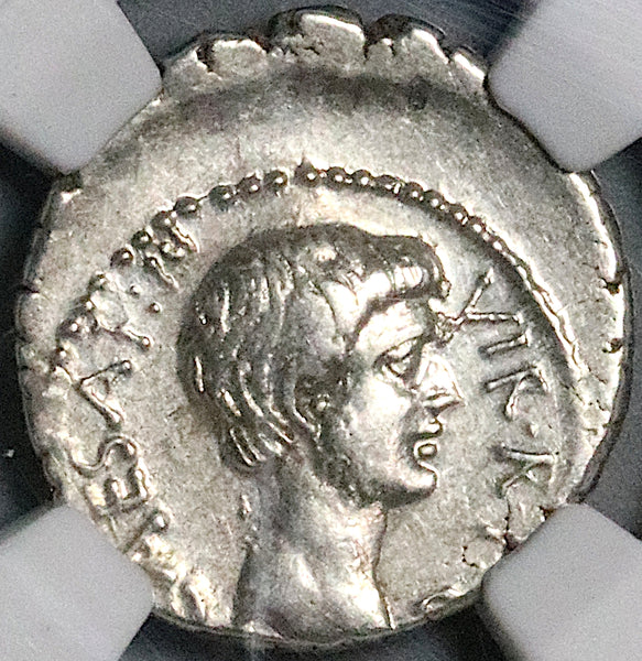 42 BC NGC Ch VF Octavian Roman Imperatorial Denarius Julius Caesar's Curule Chair (24082802C)