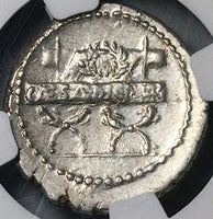 42 BC NGC Ch VF Octavian Roman Imperatorial Denarius Julius Caesar's Curule Chair (24082802C)