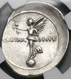 31 BC NGC Ch F Octavian Roman Imperatorial Denarius Victory Globe (25121602C)