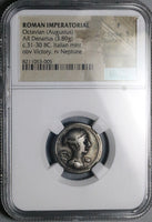 30 BC NGC F Octavian Roman Imperatorial Denarius Actium Naval Victory Neptune (25061301C)