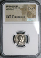 202 NGC Ch VF Plautilla Roman Empire Denarius Concordia Caracalla (23080802C)