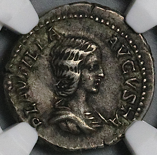 202 NGC Ch VF Plautilla Denarius Roman Empire Venus Cupid Caracalla Wife (24032301C)