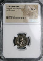 202 NGC Ch VF Plautilla Denarius Roman Empire Venus Cupid Caracalla Wife (24032301C)
