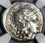 169 BC NGC Ch XF Furius Purpurio Roman Republic Denarius Luna Biga Roma (26101205C)