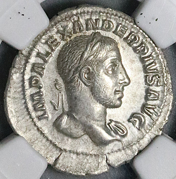 232 NGC AU Severus Alexander Denarius Roman Empire Annona Grain Supply (25052803C)