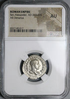 232 NGC AU Severus Alexander Denarius Roman Empire Annona Grain Supply (25052803C)