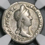 128 NGC Sabina Roman Empire Denarius Hadrian Augusta Concordia AVF (26052701C)