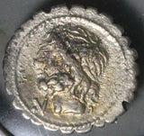 106 BC NGC F L. Scipio Asiaticus Roman Republic Denarius Quadriga Thunderbolt (26101202C)