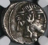 90 BC NGC VF Titius Roman Republic Pegasus Bacchus Liber Denarius (26030902C)
