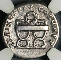80 NGC Ch F Titus Denarius Roman Empire Chairs Coliseum Vesuvius Commemorative (24051702C)