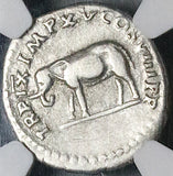 80 NGC Ch F Titus Denarius Roman RARE Elephant Coliseum Pompeii (25082201C)