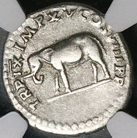 80 NGC Ch F Titus Denarius Roman RARE Elephant Coliseum Pompeii (25082201C)