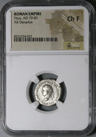 80 NGC Ch F Titus Denarius Roman RARE Elephant Coliseum Pompeii (25082201C)
