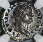 76 NGC Ch XF Titus Denarius Roman Empire Caesar Jupiter Scepter Patera (24082204C)