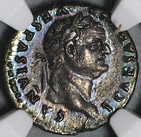 76 NGC Ch XF Titus Denarius Roman Empire Caesar Jupiter Scepter Patera (24082204C)