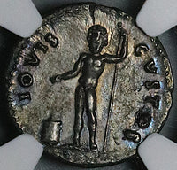76 NGC Ch XF Titus Denarius Roman Empire Caesar Jupiter Scepter Patera (24082204C)