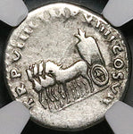 79 NGC F Titus Denarius Roman Quadriga Grain Scarce Coliseum Pompeii (25080901C)