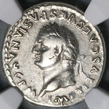 80 NGC Ch F Titus Denarius Roman Curule Chair Rare Left Portrait Coliseum Pompeii (25071501C)