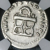 80 NGC Ch F Titus Denarius Roman Curule Chair Rare Left Portrait Coliseum Pompeii (25071501C)