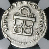 80 NGC Ch F Titus Denarius Roman Curule Chair Rare Left Portrait Coliseum Pompeii (25071501C)