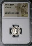 80 NGC Ch F Titus Denarius Roman Curule Chair Rare Left Portrait Coliseum Pompeii (25071501C)