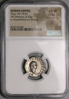 80 NGC Ch VF Titus AR Denarius Roman Empire Throne Thunderbolt Coliseum Pompeii Vesuvius 5/5 5/5 (25062603C)