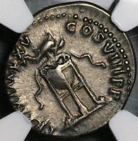 80 NCG XF Titus AR Denarius Roman Empire Tripod Dolphin Coliseum Pompeii Vesuvius (24100401C)