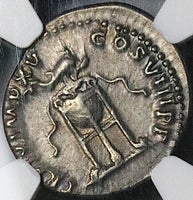 80 NCG XF Titus AR Denarius Roman Empire Tripod Dolphin Coliseum Pompeii Vesuvius (24100401C)