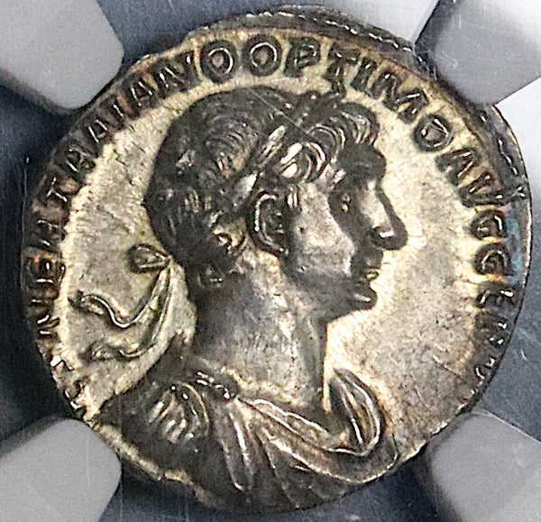 113 NGC Ch AU Fine Style Trajan Roman Empire Denarius Fortuna 5/5 5/5 (23120802C)