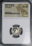 106 NGC Ch XF Trajan Denarius Roman Empire Victory Inscribing DACICA (26071401C)