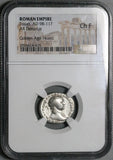 106 NGC Ch F Trajan Roman Empire Denarius DAC CAP Dacian War Victory Trophy Arms (26100401C)