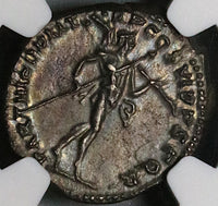 114 NGC AU Trajan Roman Empire Denarius Mars Trophy Spear (23042502C)
