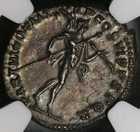 114 NGC AU Trajan Roman Empire Denarius Mars Trophy Spear (23042502C)