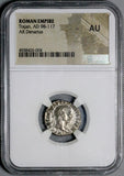 101  NGC AU Trajan Roman Empire Denarius Dacia War Victory Ship Prow (26080802C)