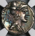 137 BC NGC Ch VF Ti. Veturius Roman Republic Denarius Oath Taking Scene (25012705C)
