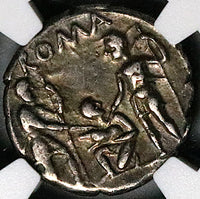 137 BC NGC Ch VF Ti. Veturius Roman Republic Denarius Oath Taking Scene (25012705C)