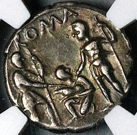 137 BC NGC Ch VF Ti. Veturius Roman Republic Denarius Oath Taking Scene (25012705C)